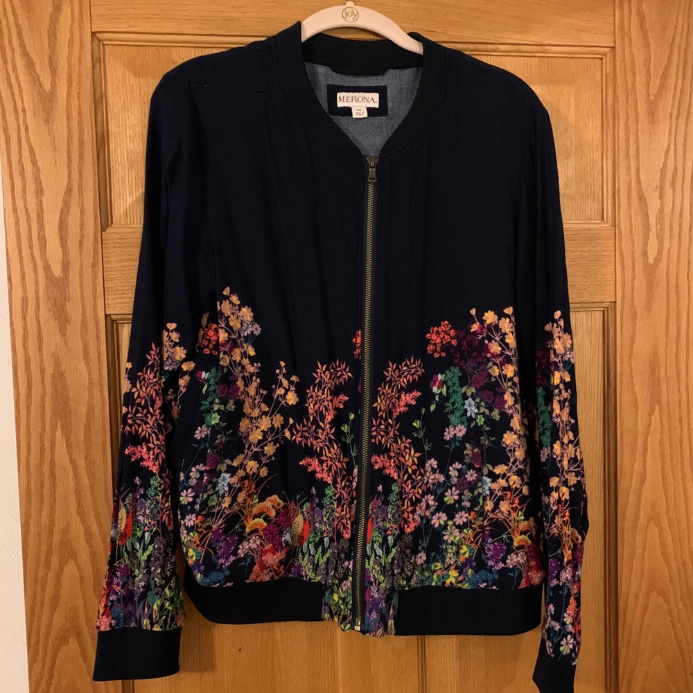 Merona Blue and Floral Zip Down Jacket